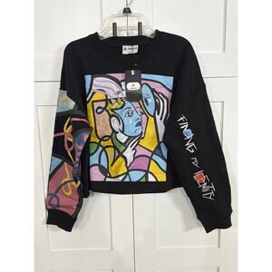 MPRESS Cropped Graphic Sweatshirt Medium Black Abstract Art Statement Top NWT